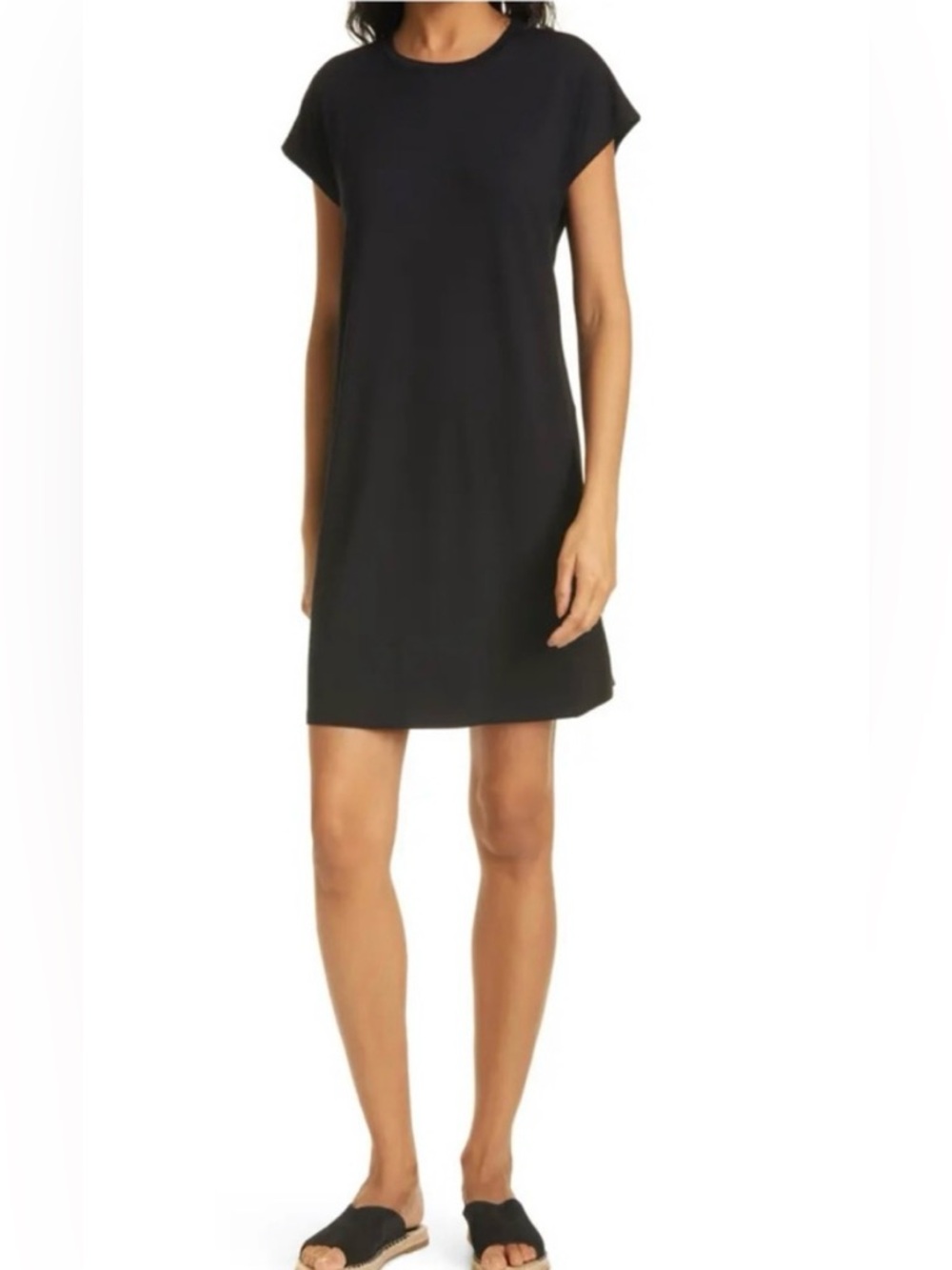 Eileen Fisher || Tulip Hem T-Shirt Dress Cotton Black Medium